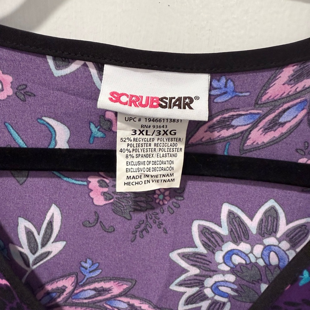 Scrubstar Women's Purple and Pink Floral Scrub Top